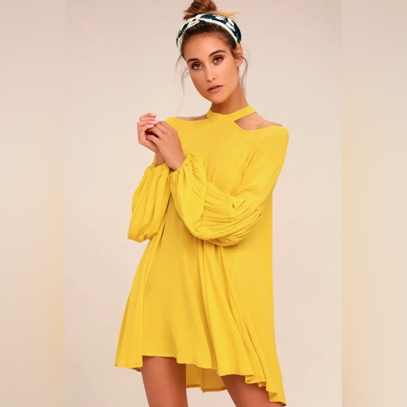 Free People Tops - Free People Drift Away Yellow Cold Shoulder Tunic Top Small